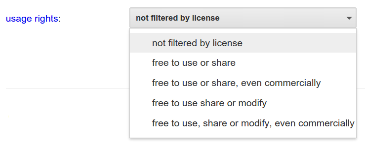Google advanced search by license screenshot