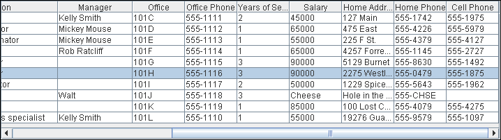 The table scrolled horizontally to show the salery column.